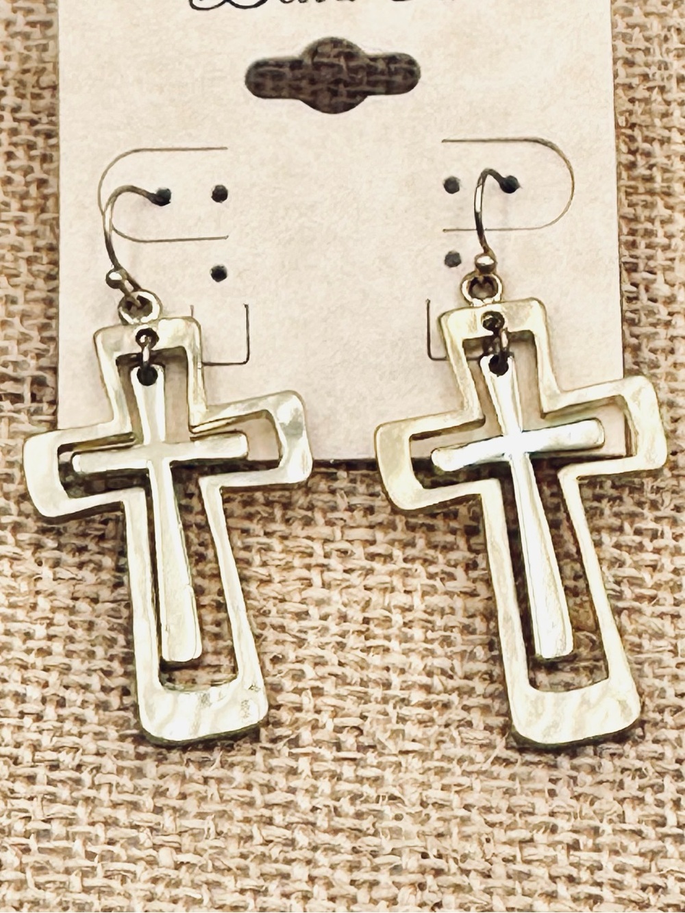 🌼 Gold Tone Semi-matte Dangle Christian Cross Earrings